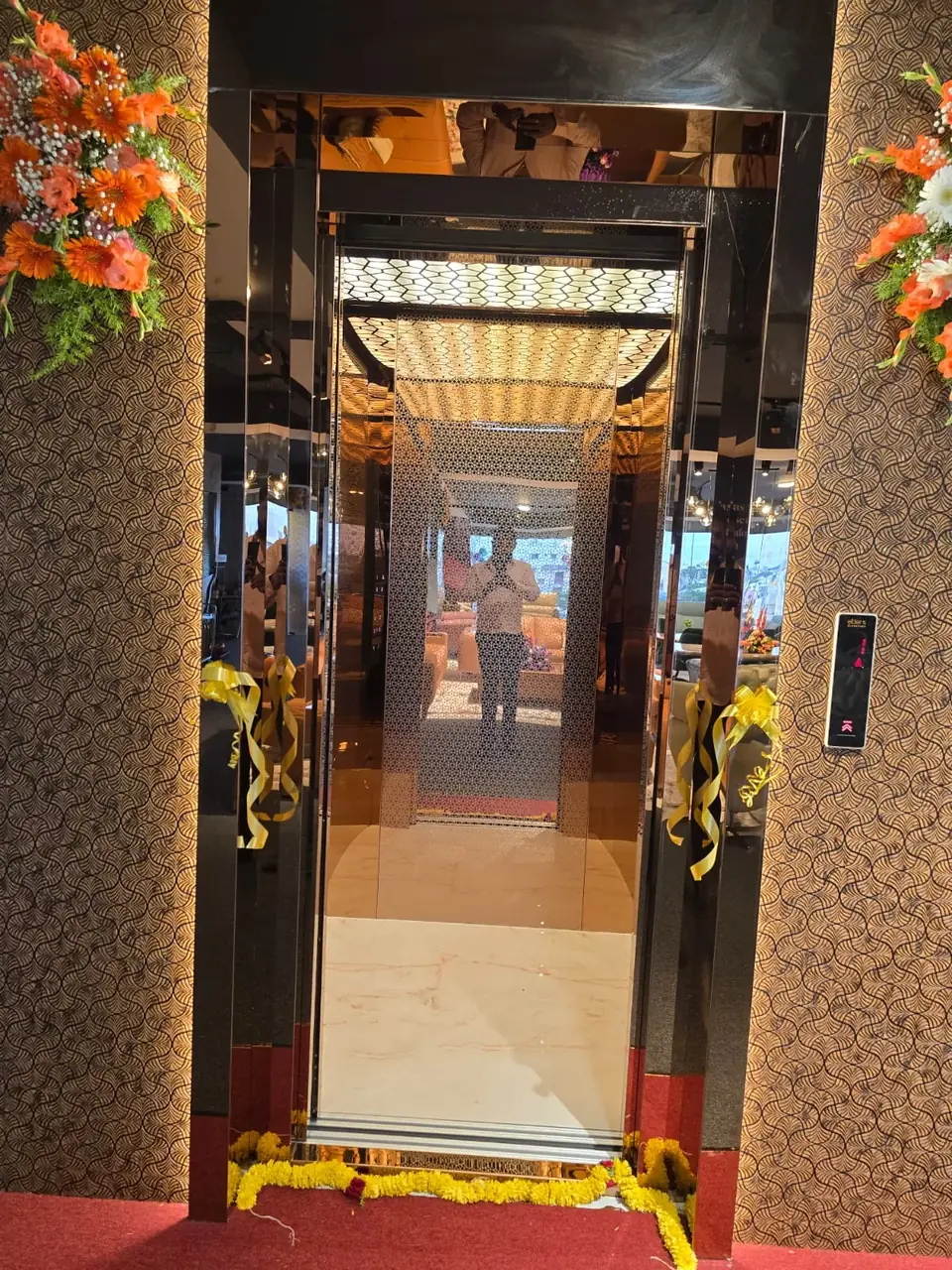 Eider lift entrance decorated with flowers for an opening