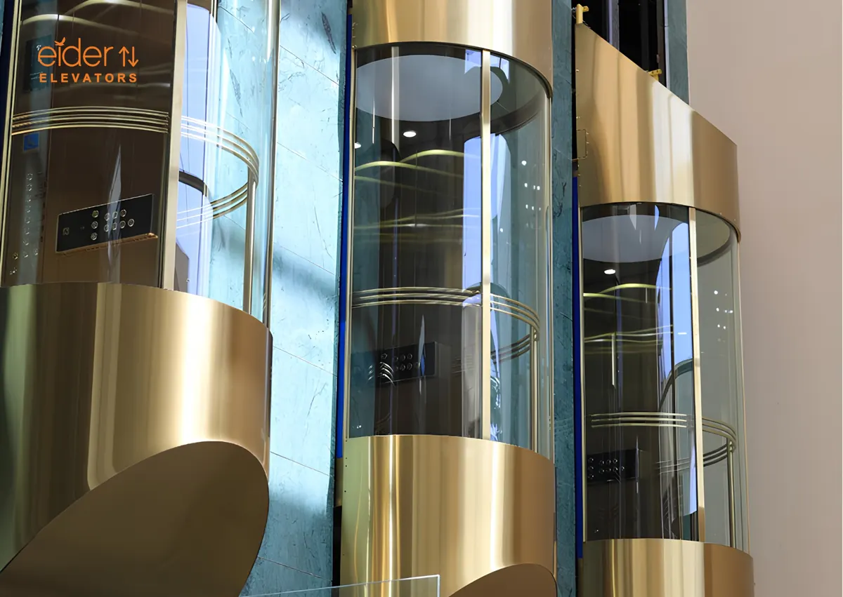 Cylindrical glass capsule lift with gold trim