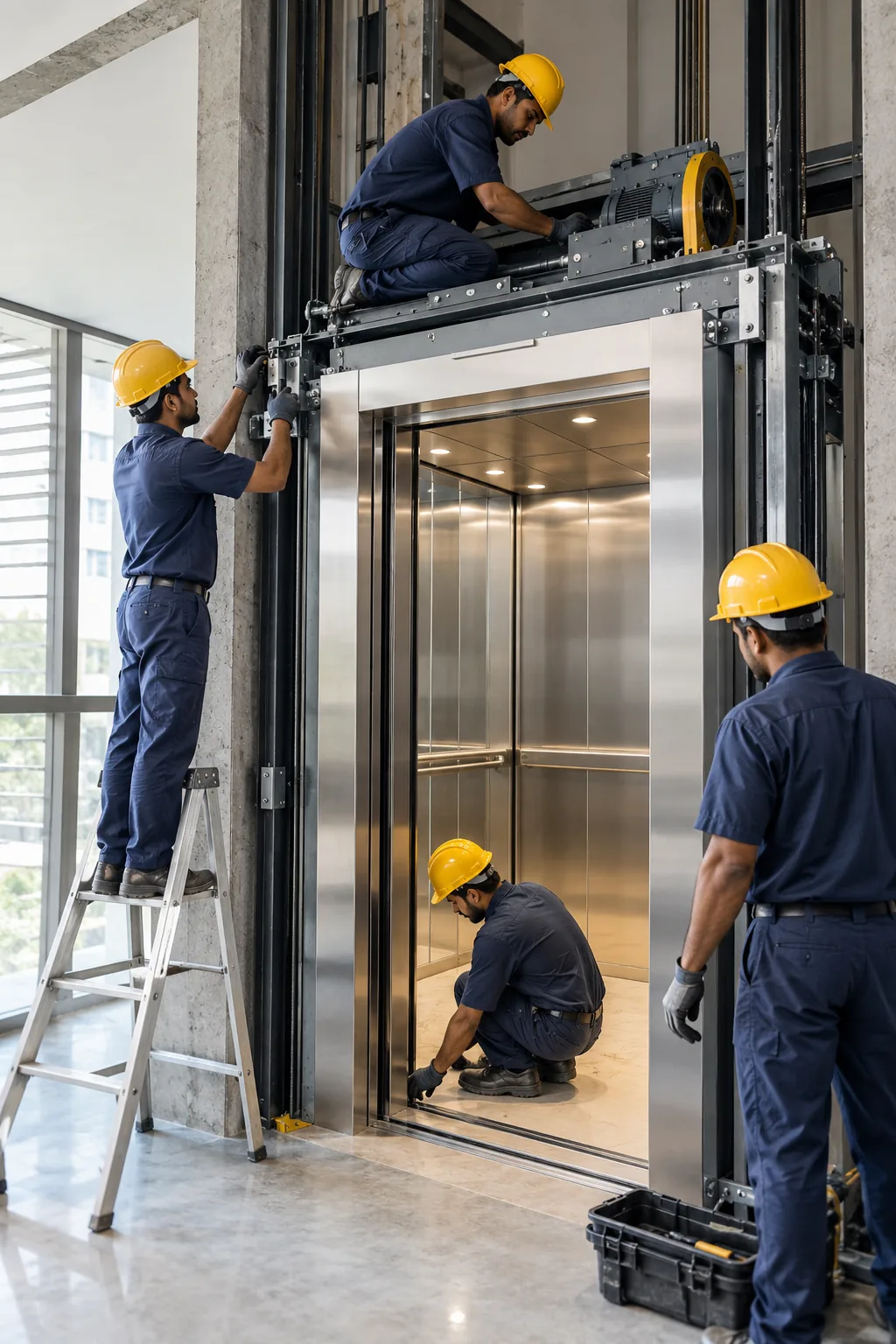 Eider team with a client at a lift installation